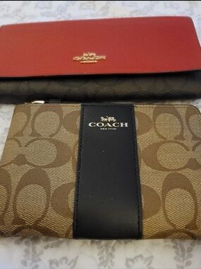 Coach Small Signature Canvas Wristlet with Black Stripe and Brown Monogram